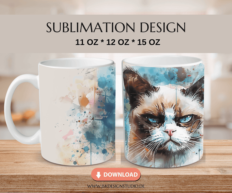mürrische Katze - Druckvorlage für Tassen Sublimation - JSKDesignStudio 