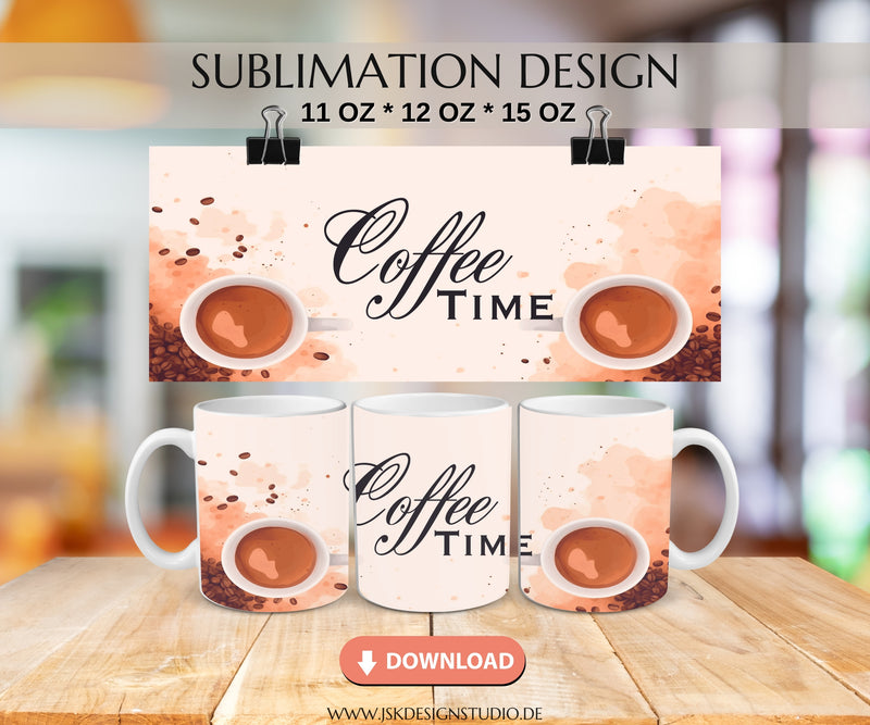 Kaffee Zeit - Kaffeetassen Motiv Datei für Sublimation