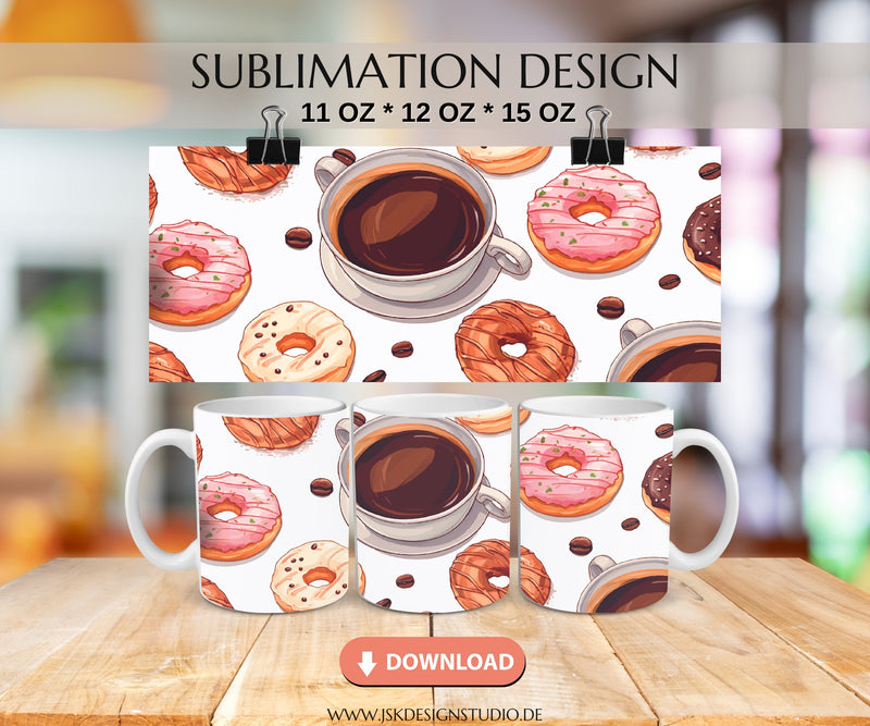 Kaffee mit Donut - Kaffeetassen Motiv Datei für Sublimation