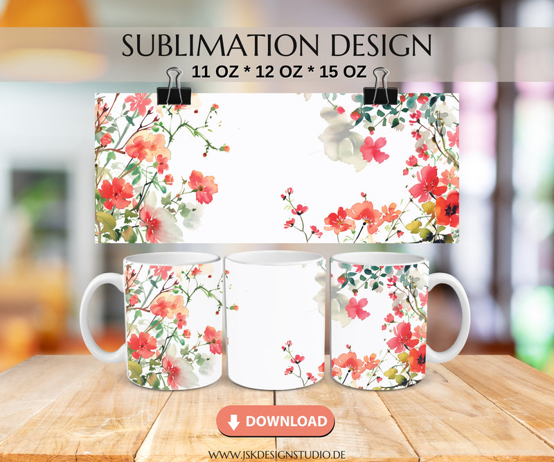 Frühling Blumen Druckvorlage für Tassen Sublimation - JSKDesignStudio 