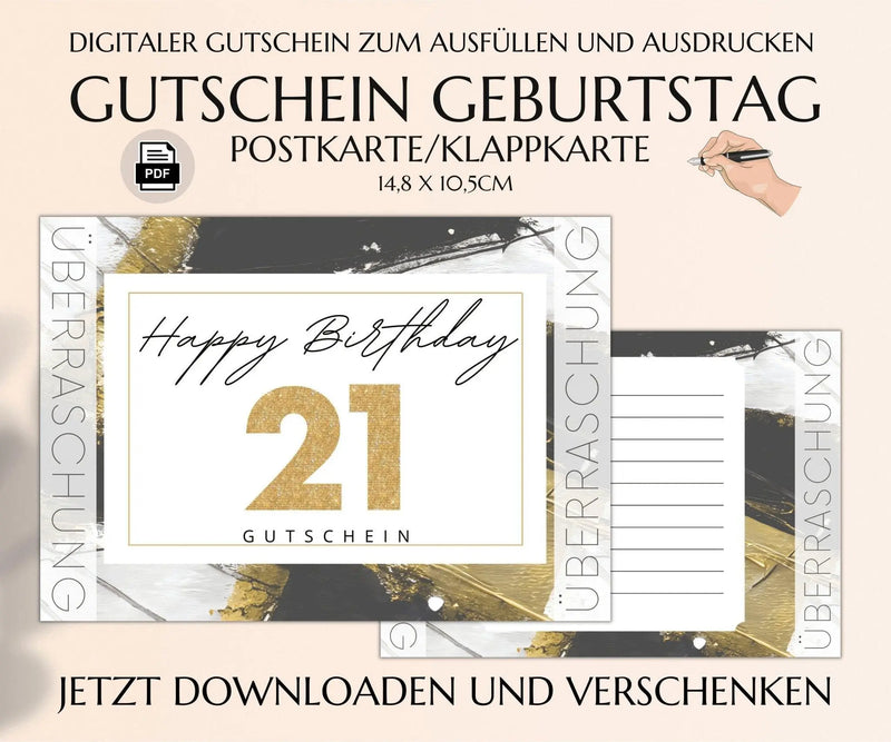 21. Geburtstag Gutschein Vorlage - JSKDesignStudio 
