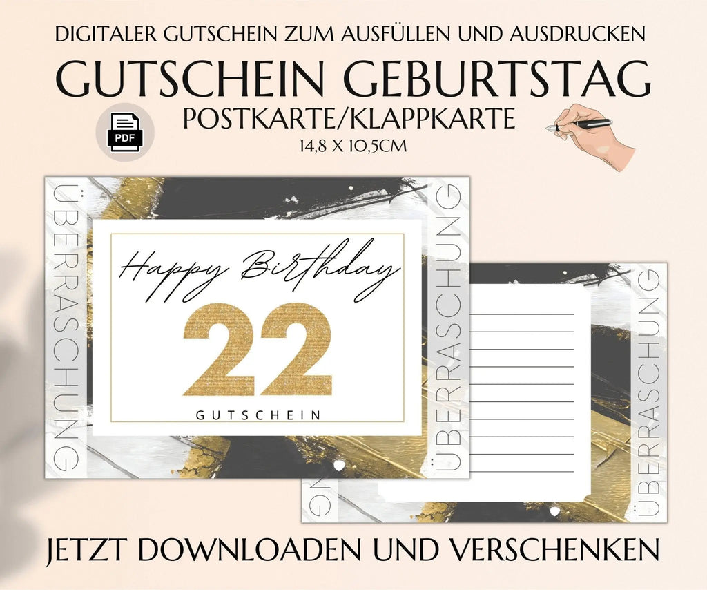 22. Geburtstag Gutschein Vorlage - JSKDesignStudio 
