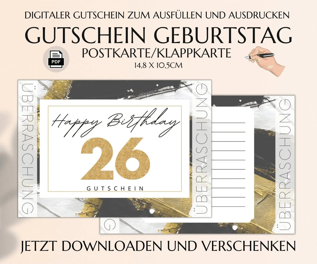 26. Geburtstag Gutschein Vorlage - JSKDesignStudio 