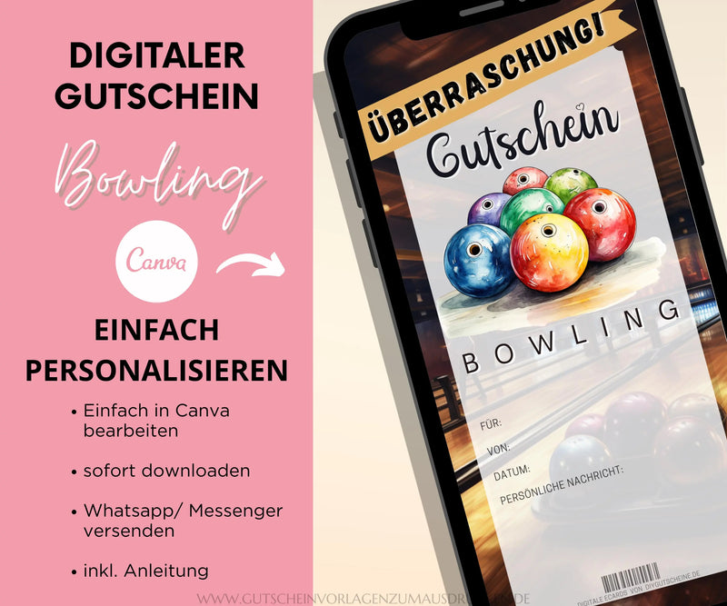 Gutschein Bowling Vorlage - eCard - Digitale Einladung - JSKDesignStudio 