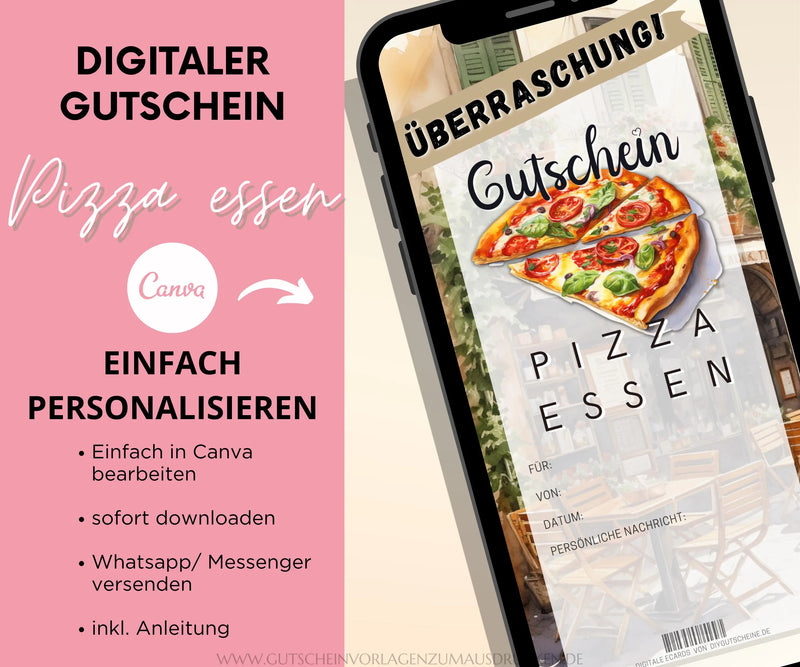 Gutschein Pizza essen gehen Vorlage - eCard - Digitale Einladung - JSKDesignStudio 