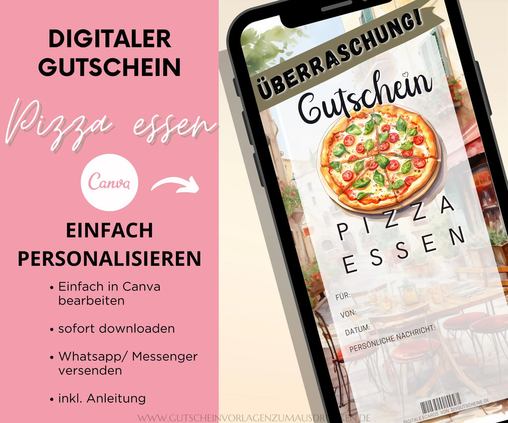 Gutschein Pizza essen gehen Vorlage - eCard - Digitale Einladung - JSKDesignStudio 