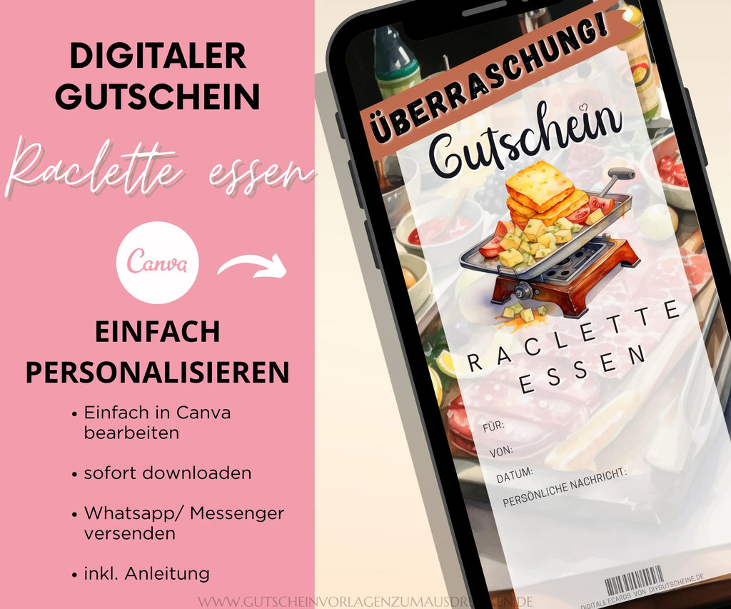 Gutschein Raclette essen Vorlage - eCard - Digitale Einladung - JSKDesignStudio 