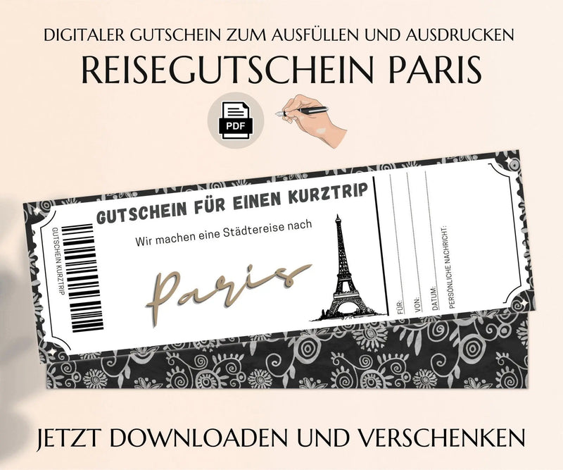 Reisegutschein nach Paris Gutschein Vorlage - JSKDesignStudio 