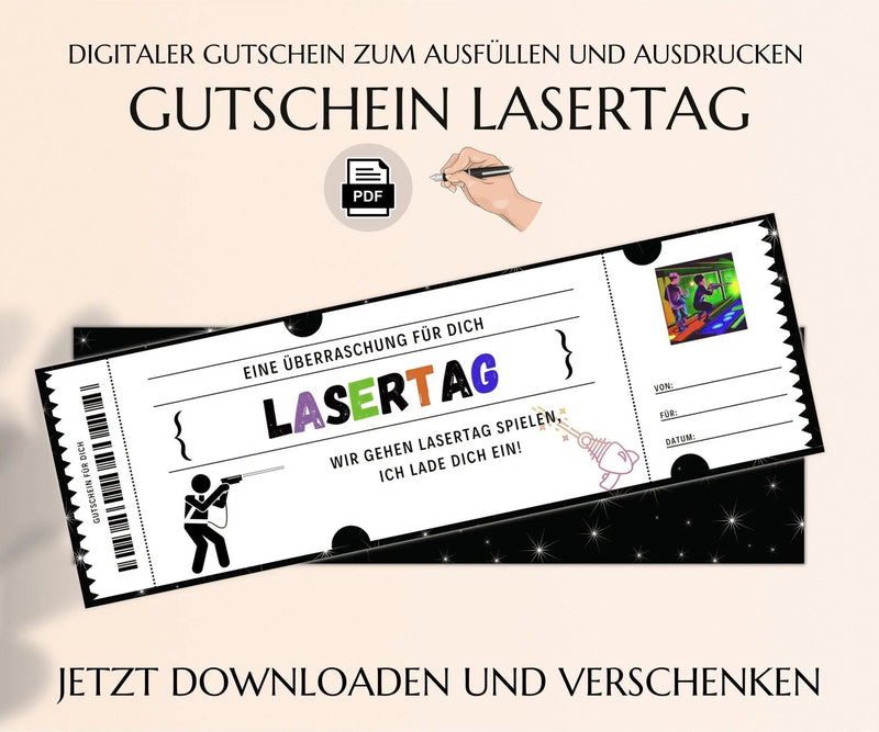 Lasertag Einladung | Gutschein Vorlage zum Ausdrucken | JSK062 - JSKDesignStudio 