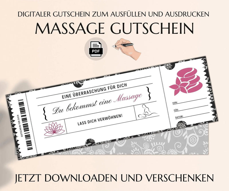 Massage Gutschein Vorlage zum Ausdrucken | JSK049 - JSKDesignStudio 