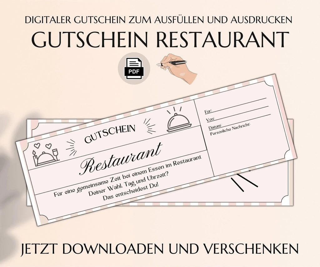 Restaurantgutschein | Gutschein Vorlage zum Ausdrucken | JSK039 - JSKDesignStudio 
