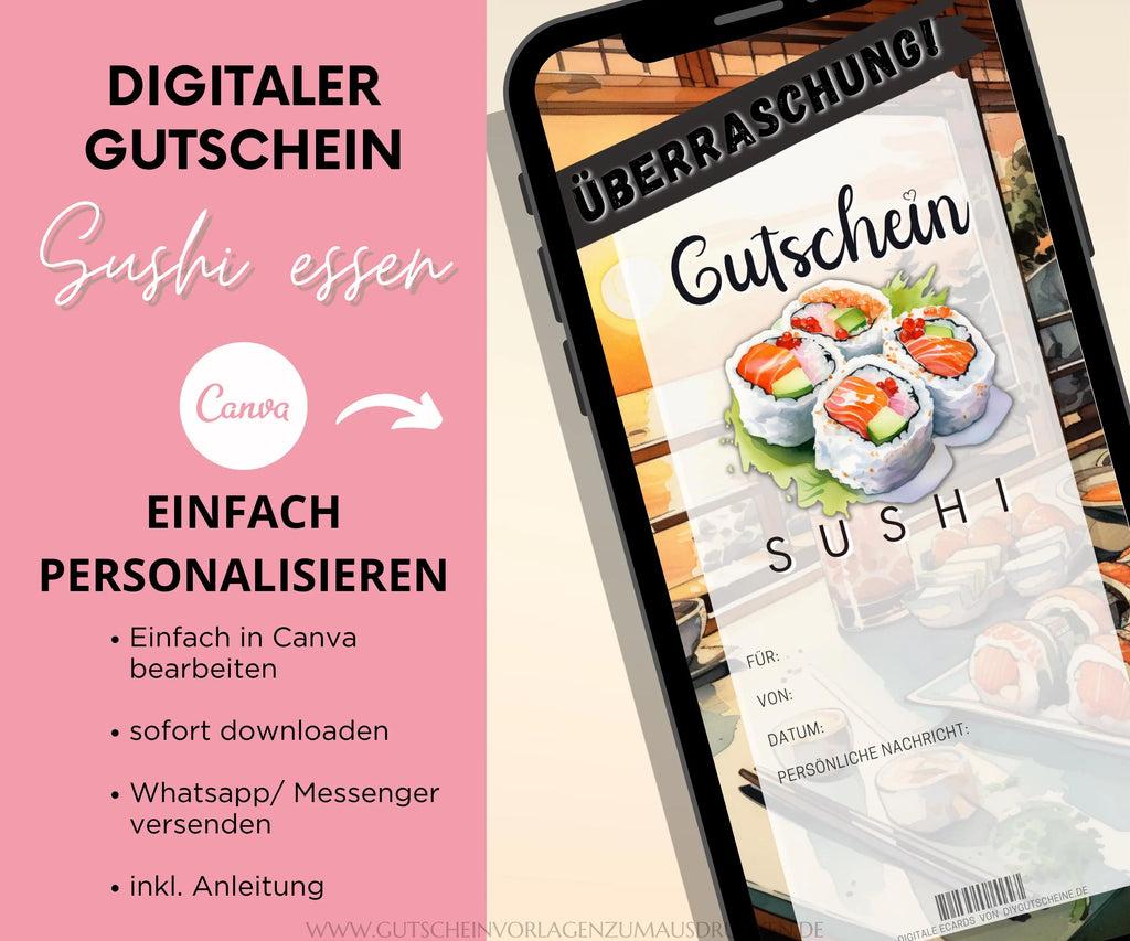 Sushi Gutschein Vorlage - digitale Einladung - JSKDesignStudio 