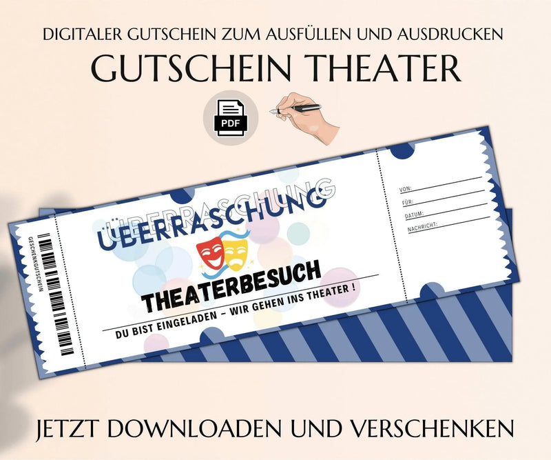 Theater Geschenkgutschein | Theaterkarte | Gutschein Vorlage zum Ausdrucken | JSK063 - JSKDesignStudio 