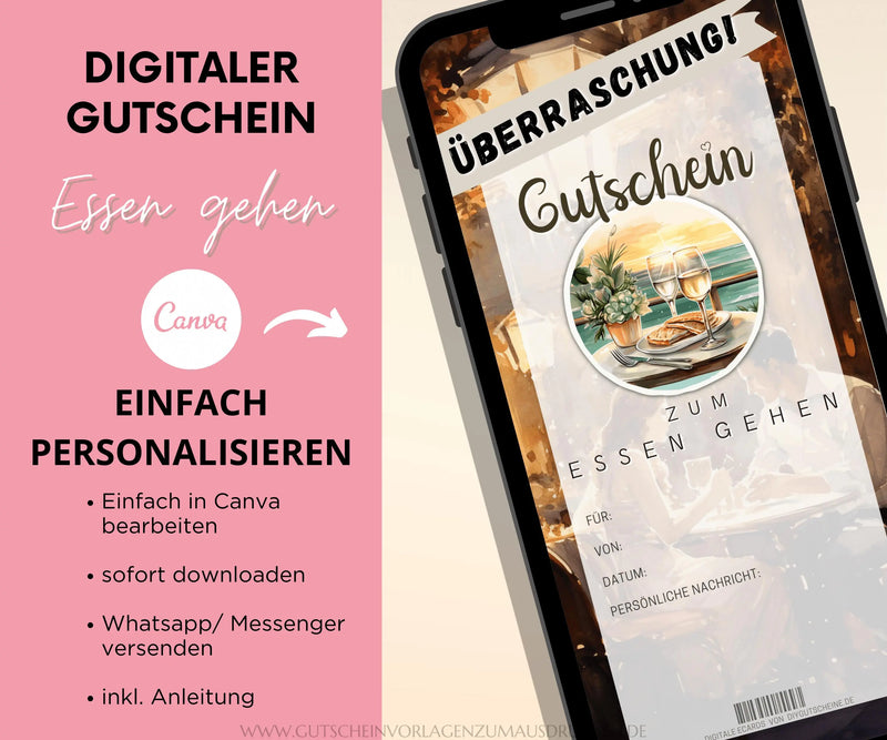 Gutschein Essen gehen Vorlage - eCard - Digitale Einladung - JSKDesignStudio 