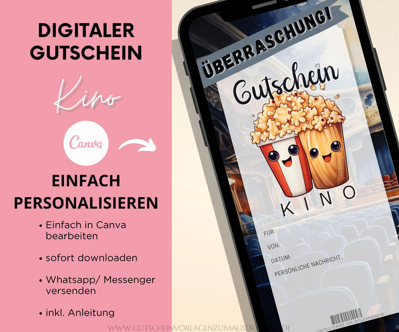 Gutschein Kino Vorlage - eCard - Digitale Einladung - JSKDesignStudio 