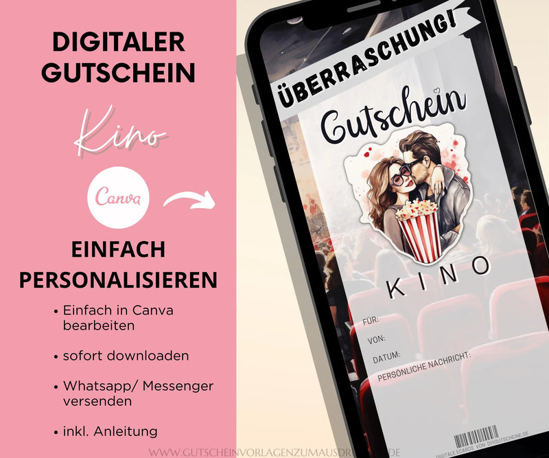 Gutschein Kino Vorlage - eCard - Digitale Einladung - JSKDesignStudio 