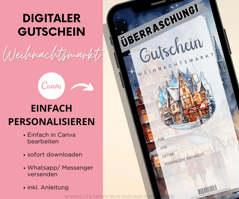 Weihnachtsmarkt Gutschein Vorlage- Digitale Einladung - JSKDesignStudio 